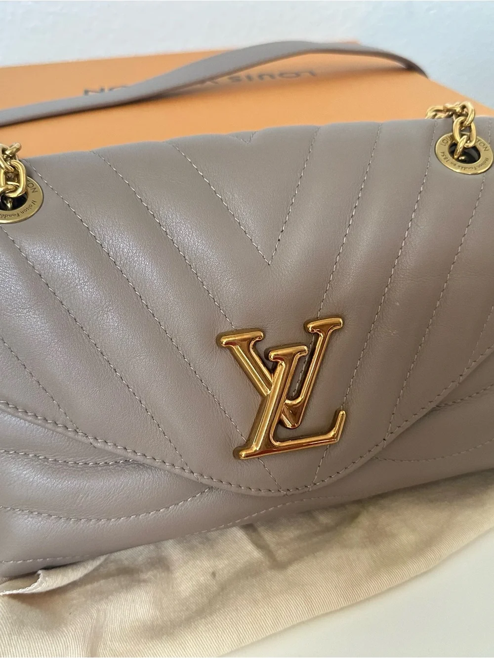 Louis Vuitton Taupe Quilted Shoulder Bag with Gold Hardware